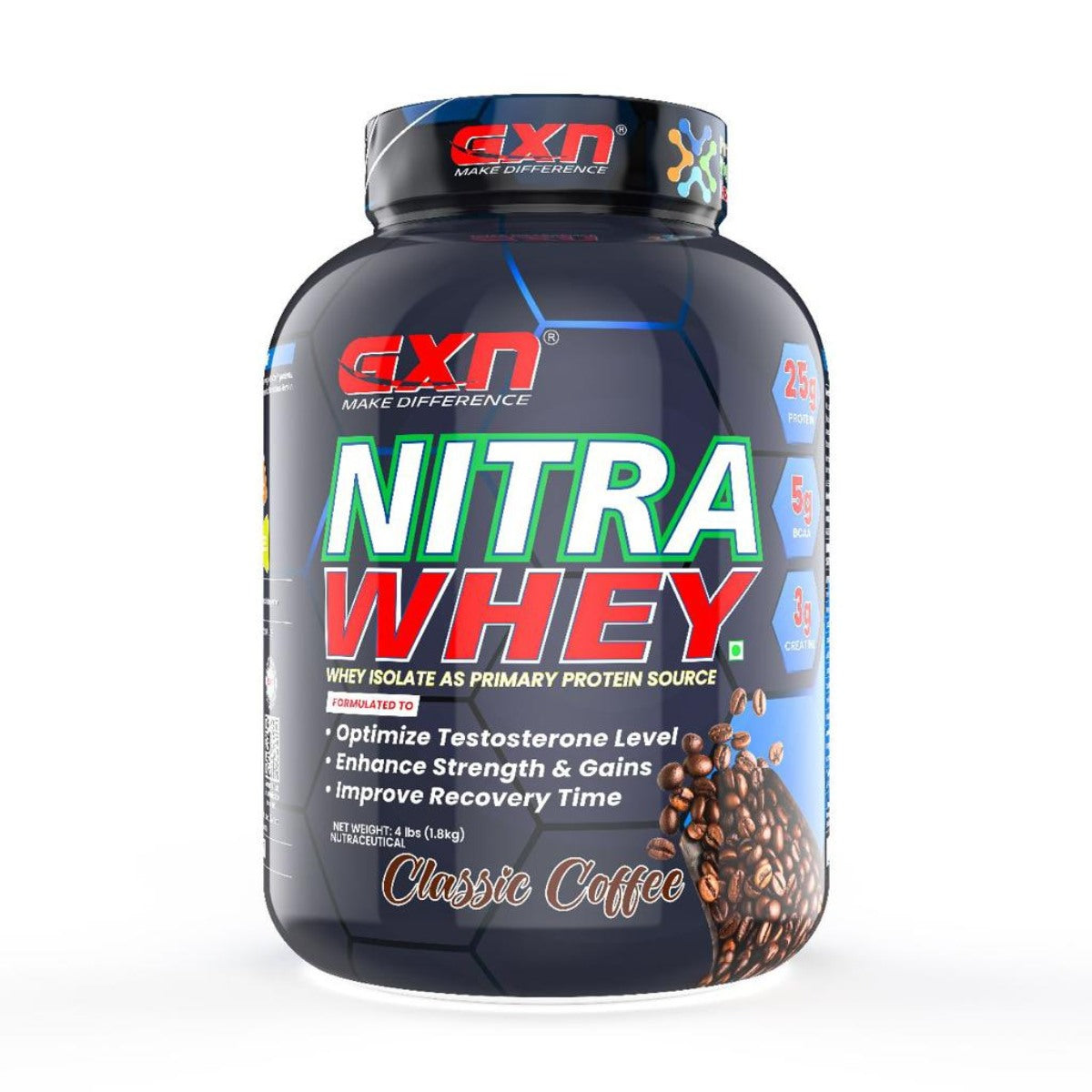 GXN european Origin NITRA Whey Protein with Added Testosterone Boosters 4lbs