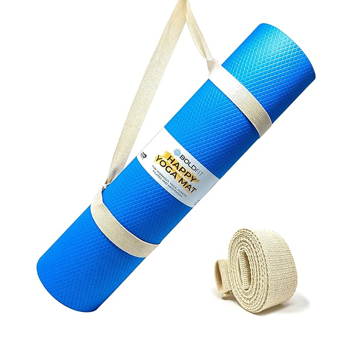 Boldfit Yoga mat for Women and Men with Strap EVA Material 4mm Extra Thick Exercise mat for Workout Yoga Fitness Pilates and Meditation, Anti Tear Anti Slip For Home & Gym Use, Blue