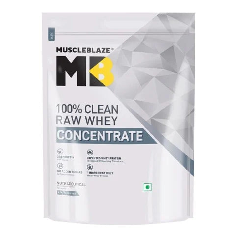 MuscleBlaze 100% Clean Raw Whey Protein Concentrate, 1 kg (2.2 lb)