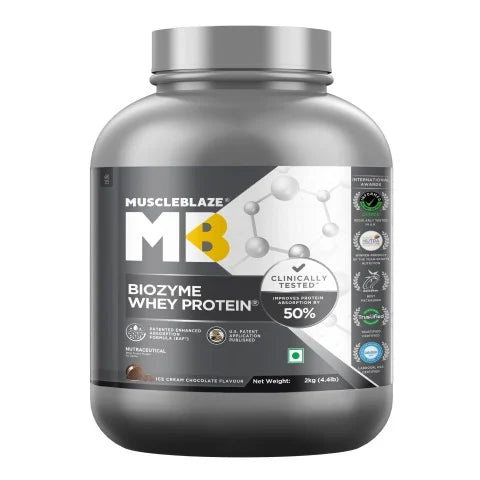 MuscleBlaze Biozyme Whey Protein, 2 kg (4.4 lb), Ice Cream Chocolate